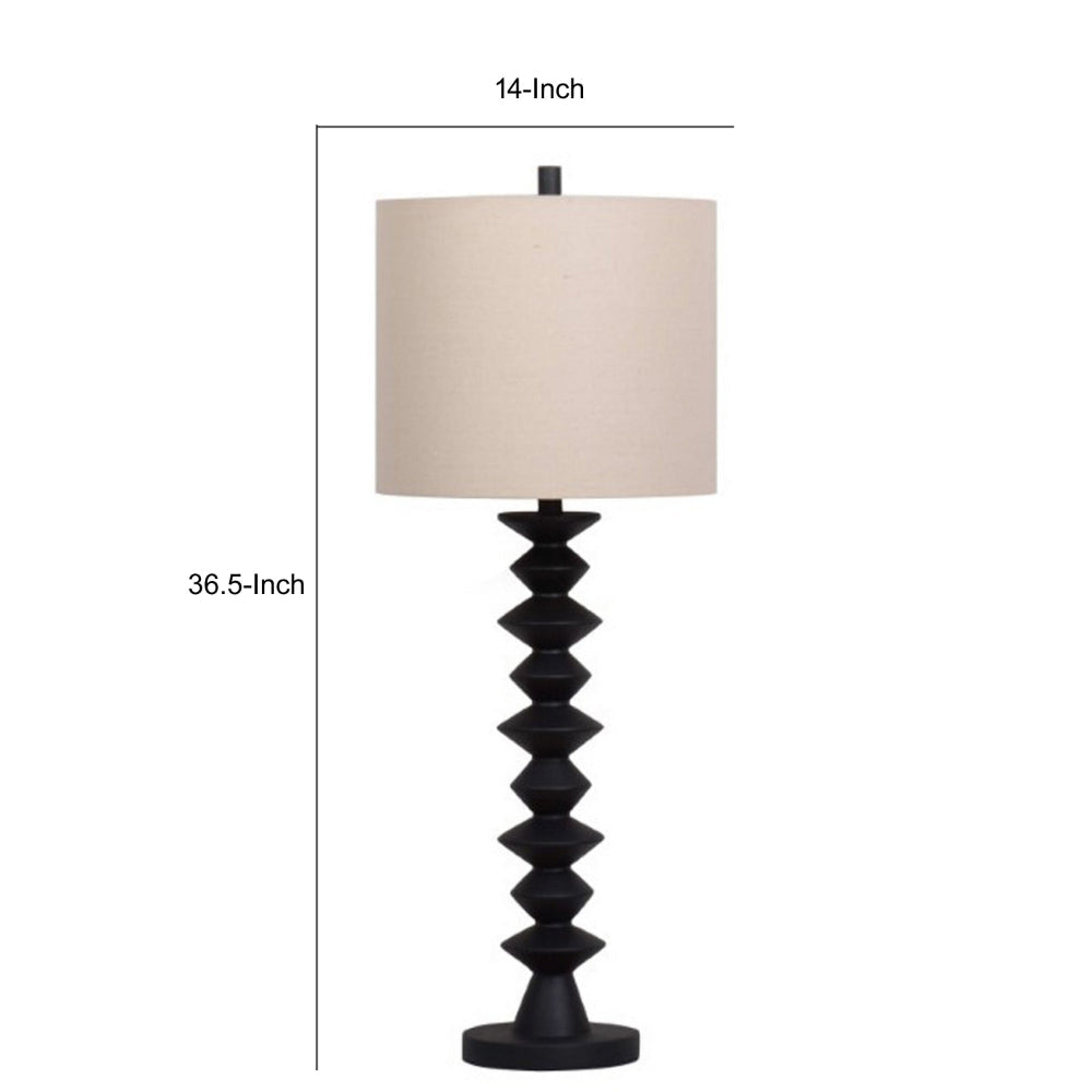 Ando Buffet Table Lamp Black Turned Fishbone Base Drum Shade By Casagear Home BM318390