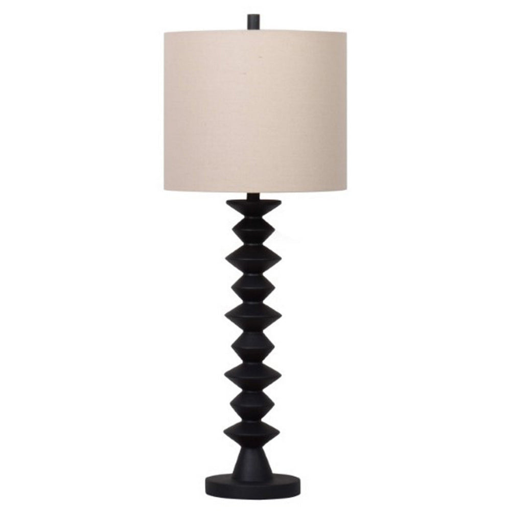 Ando Buffet Table Lamp, Black Turned Fishbone Base, Drum Shade  By Casagear Home