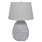 Gyen 29 Inch Table Lamp, Antique White Pattern Pot Base, Gray Empire Shade By Casagear Home