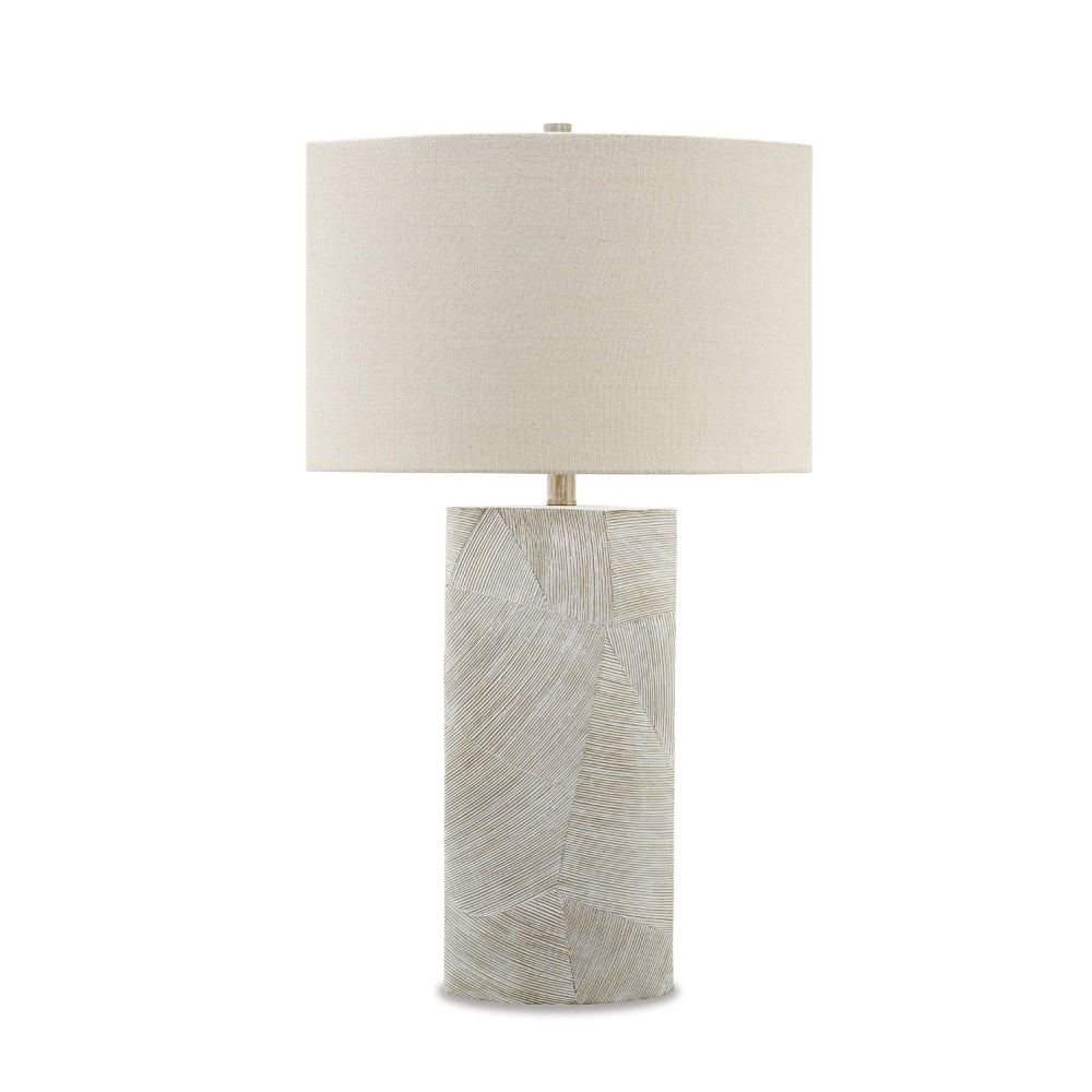 Bard 30 Inch Table Lamp, Accent Cylindrical Base, Ivory Oval Fabric Shade By Casagear Home