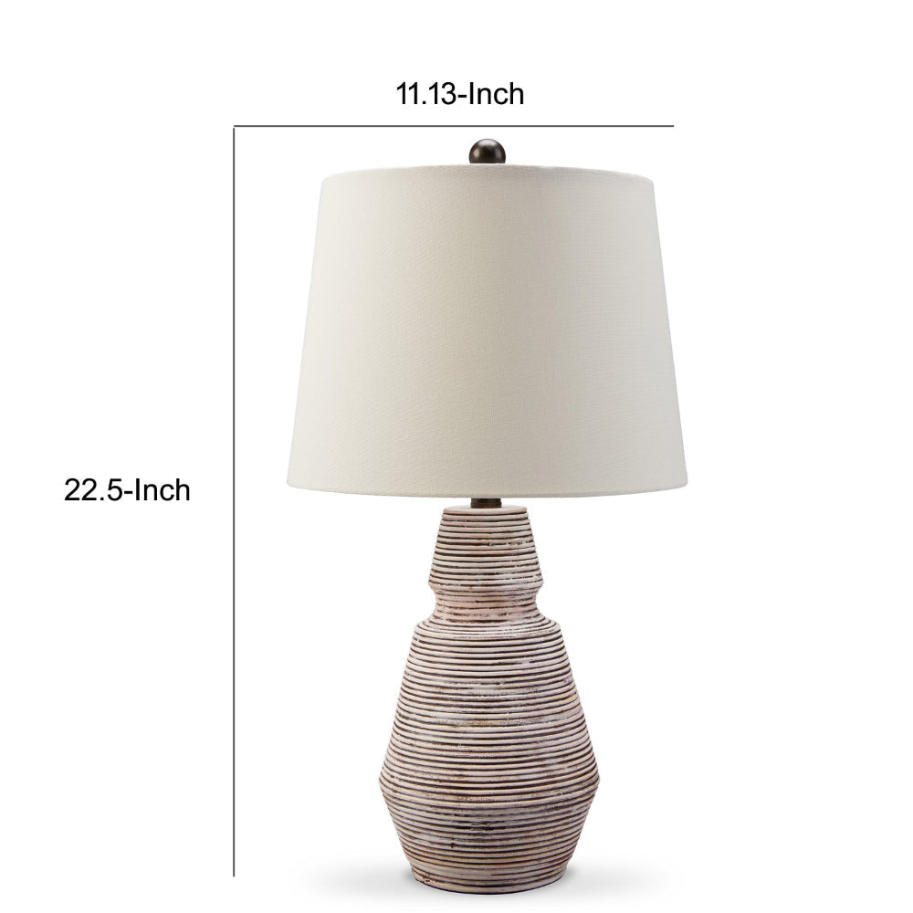 Aerd 23 Inch Table Lamp Set of 2 White Drum Shade Ribbed Base Turned By Casagear Home BM318394