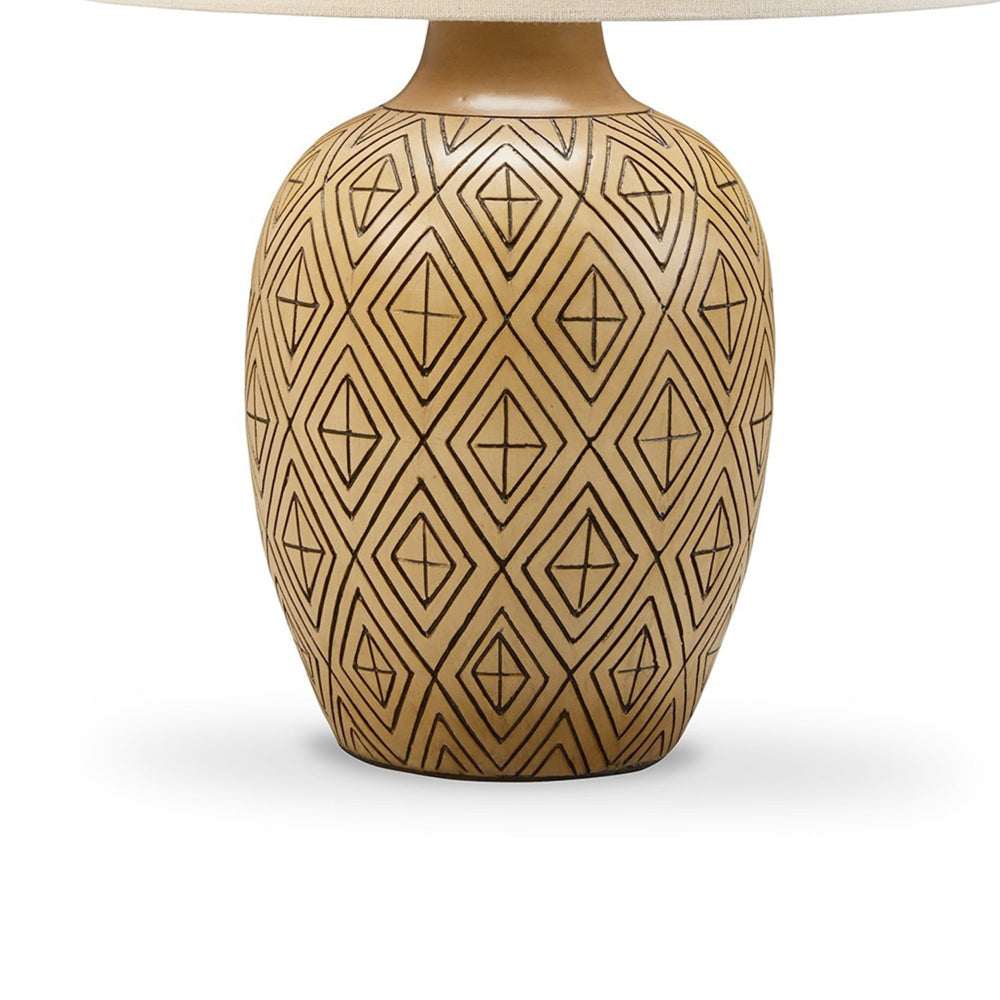 Gee 23 Inch Table Lamp Set of 2 Ivory Drum Shade Tan Geometric Pot Base By Casagear Home BM318395