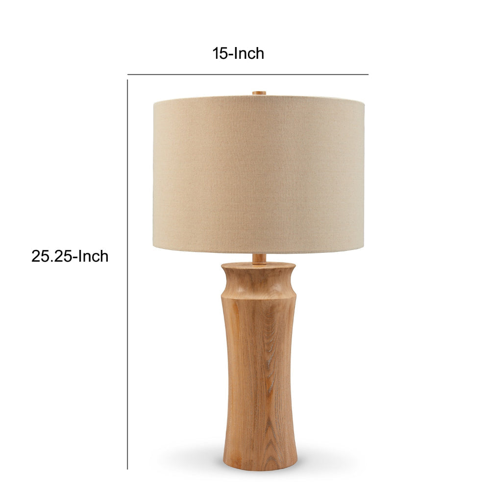 Gyn 25 Inch Table Lamp Set of 2 Fabric Shade Farmhouse Brown Faux Wood By Casagear Home BM318396