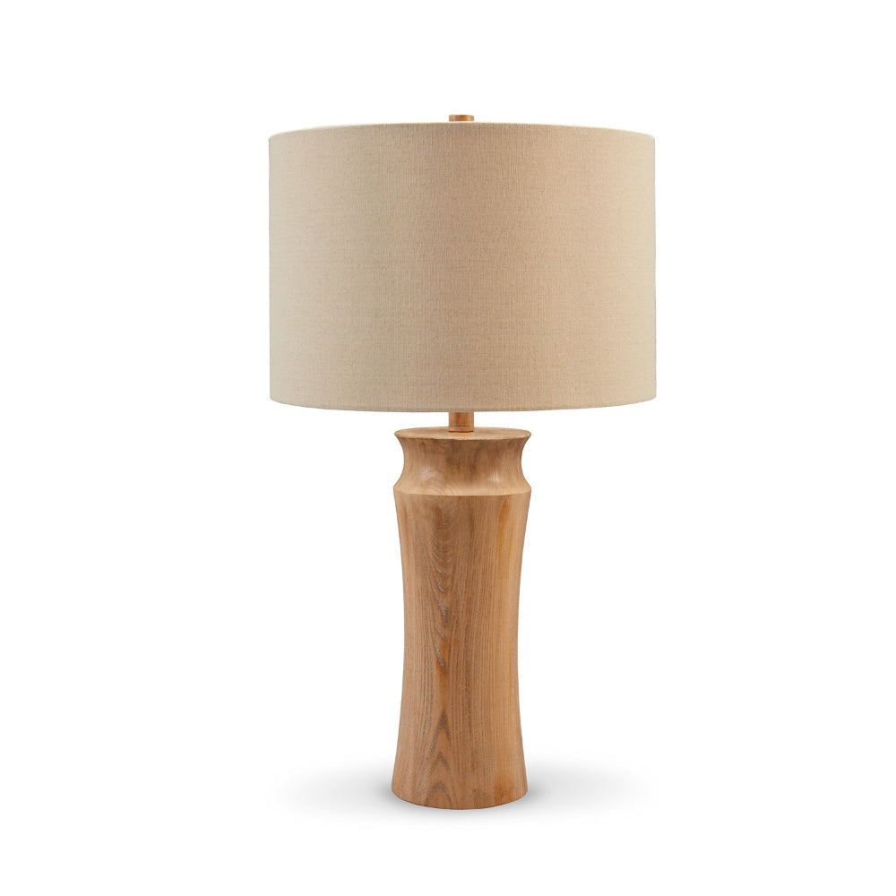 Gyn 25 Inch Table Lamp Set of 2, Fabric Shade, Farmhouse Brown Faux Wood By Casagear Home