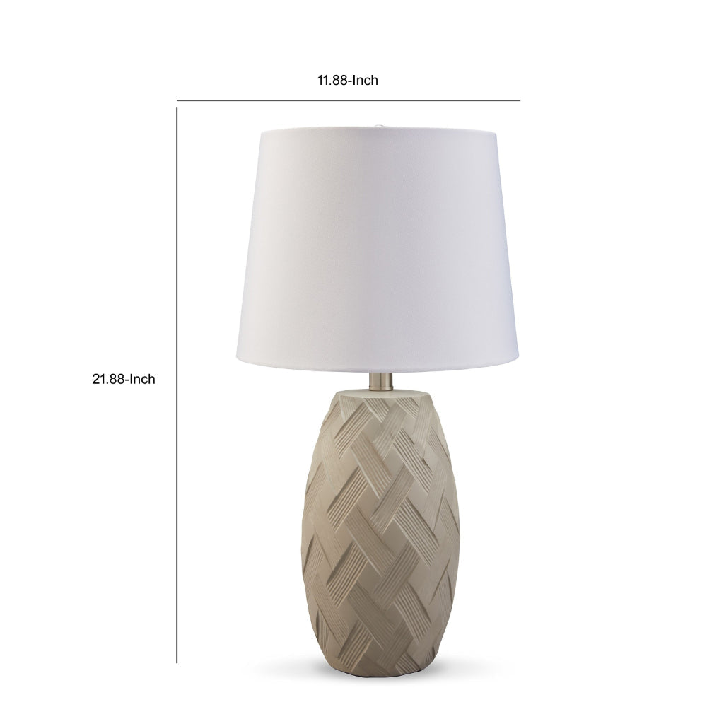 Ner Table Lamp Set of 2 White Drum Shade Angled Embossed Taupe Base By Casagear Home BM318397