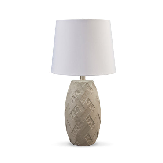 Ner Table Lamp Set of 2, White Drum Shade, Angled Embossed Taupe Base By Casagear Home