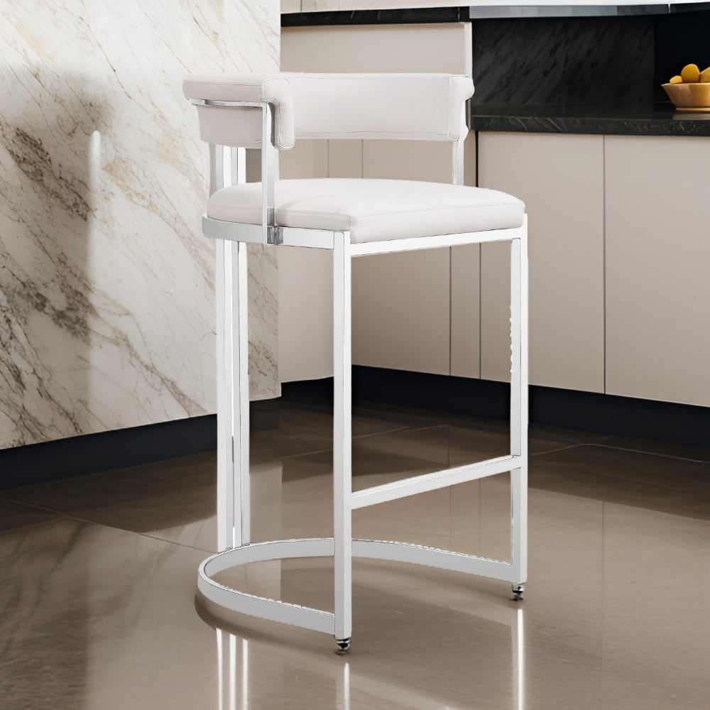 Cid Lisa Counter Stool Chair, White Faux Leather, Stainless Steel Legs By Casagear Home