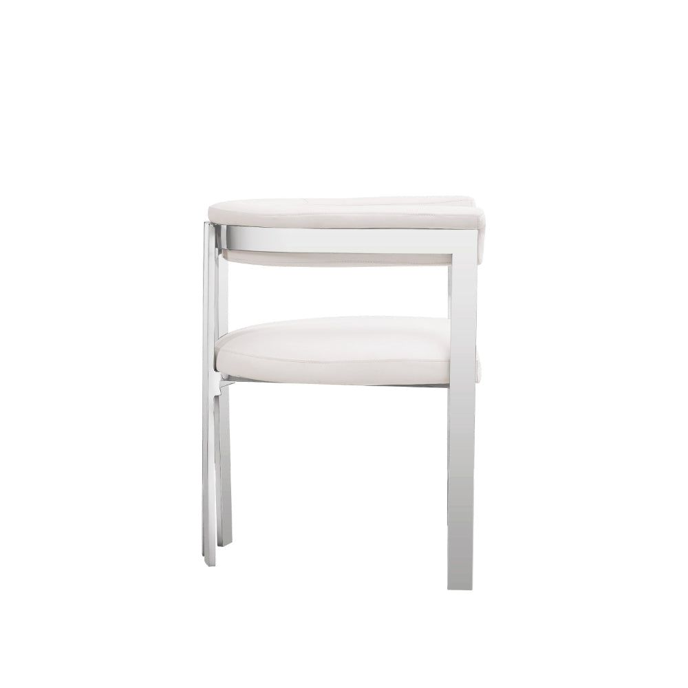 Cid Tayc 25 Inch Dining Chair White Faux Leather Stainless Steel Frame By Casagear Home BM318400