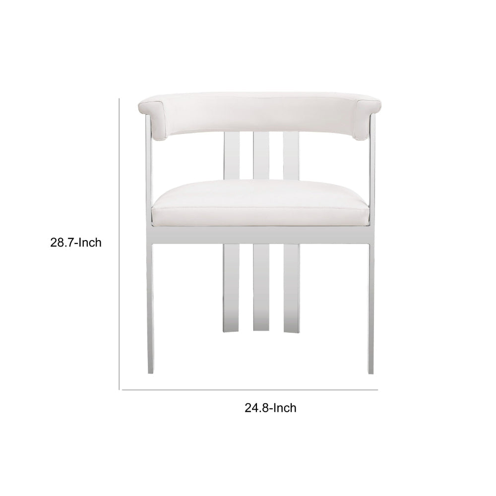 Cid Tayc 25 Inch Dining Chair White Faux Leather Stainless Steel Frame By Casagear Home BM318400