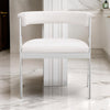 Cid Tayc 25 Inch Dining Chair, White Faux Leather, Stainless Steel Frame By Casagear Home