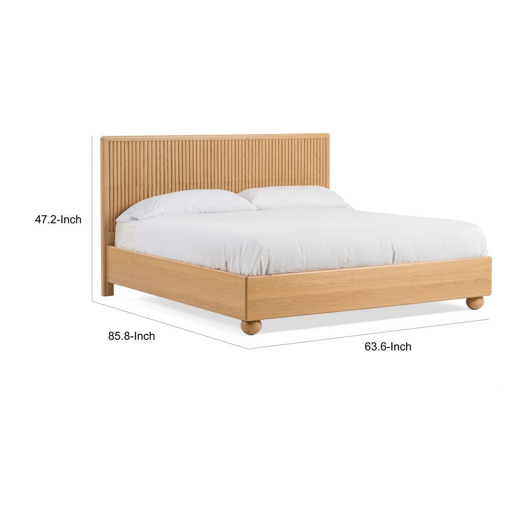 Cid Joya Queen Bed Panel Headboard Rounded Natural Brown Solid Oak Wood By Casagear Home BM318401