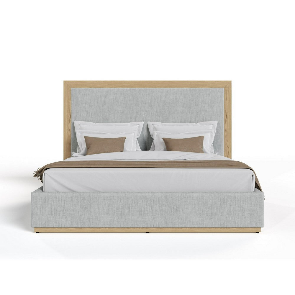 Noe Malia King Size Bed Gray Polyester Upholstery Natural Wood Frame By Casagear Home BM318409