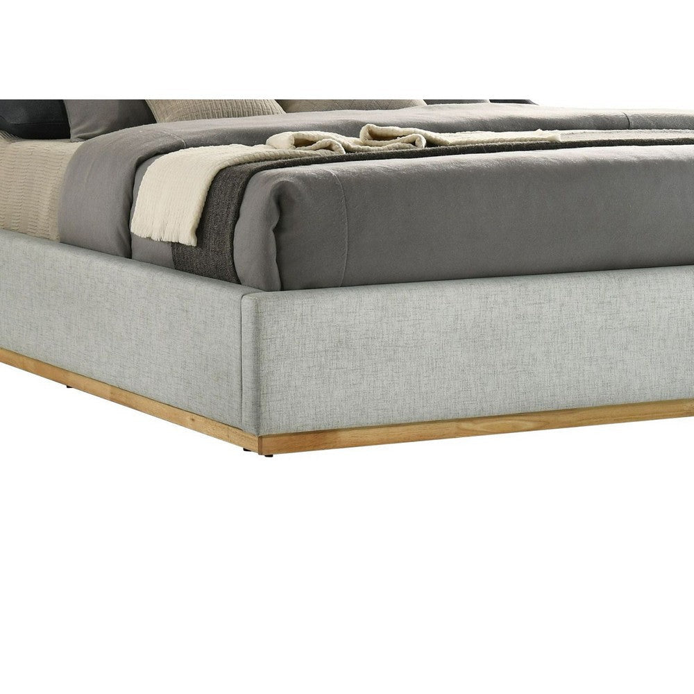 Noe Malia King Size Bed Gray Polyester Upholstery Natural Wood Frame By Casagear Home BM318409