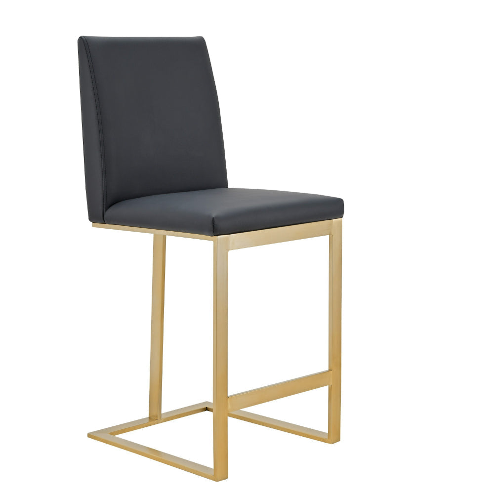 Cid Anki Counter Stool Chair Dark Gray Faux Leather Brass Stainless Steel By Casagear Home BM318432