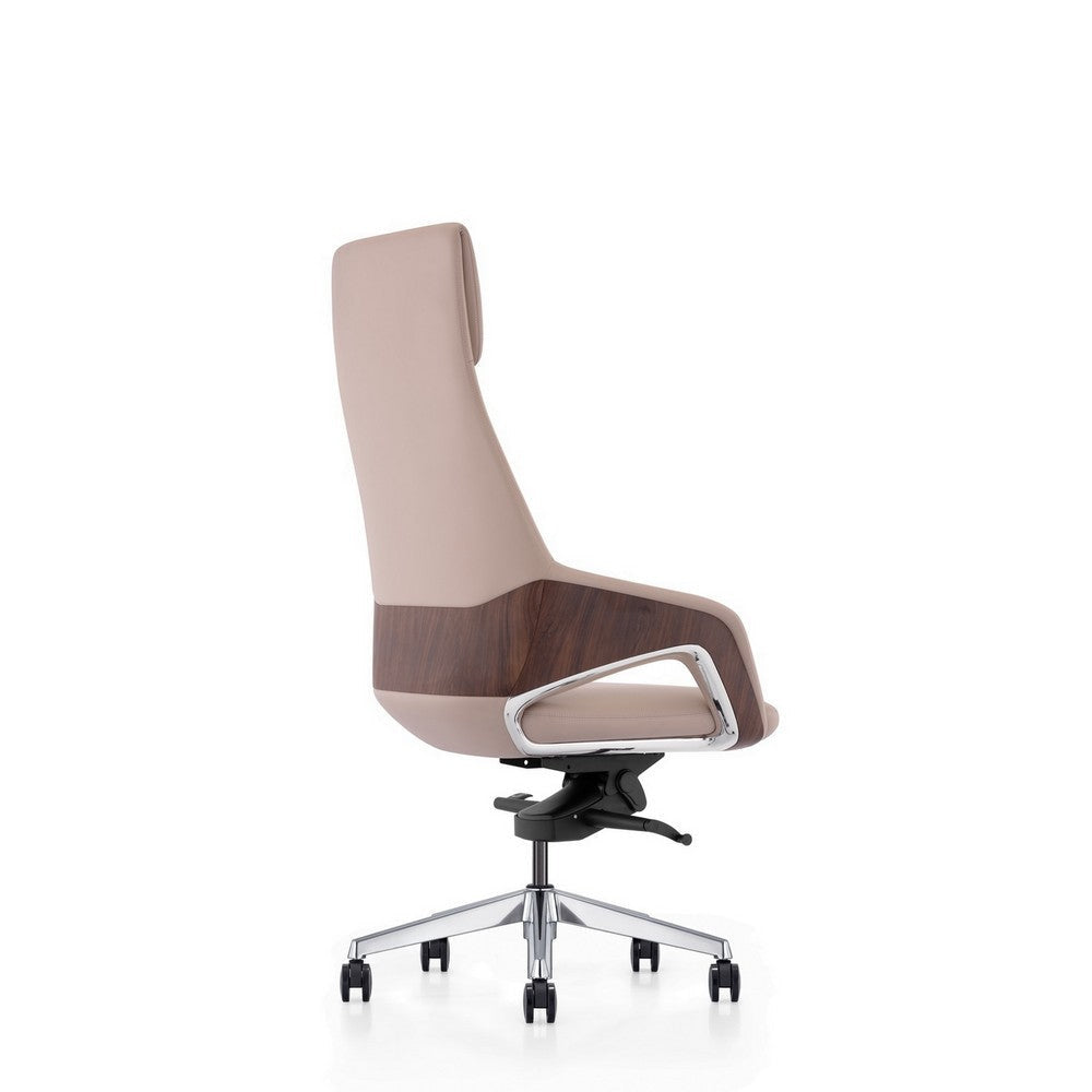 Akon Office Recliner Chair Adjustable Height Swivel Lux Beige Leather By Casagear Home BM318434