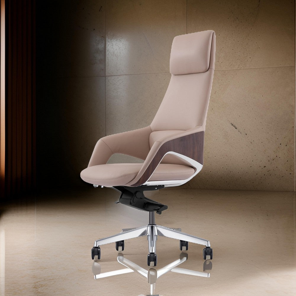 Akon Office Recliner Chair Adjustable Height Swivel Lux Beige Leather By Casagear Home BM318434