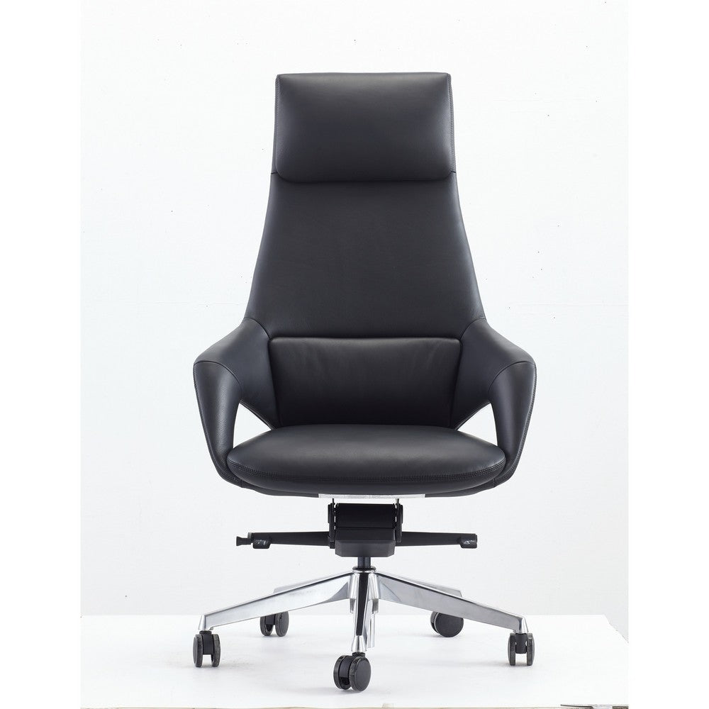 Akon Office Recliner Chair Adjustable Height,Swivel Lux Black Leather By Casagear Home BM318435