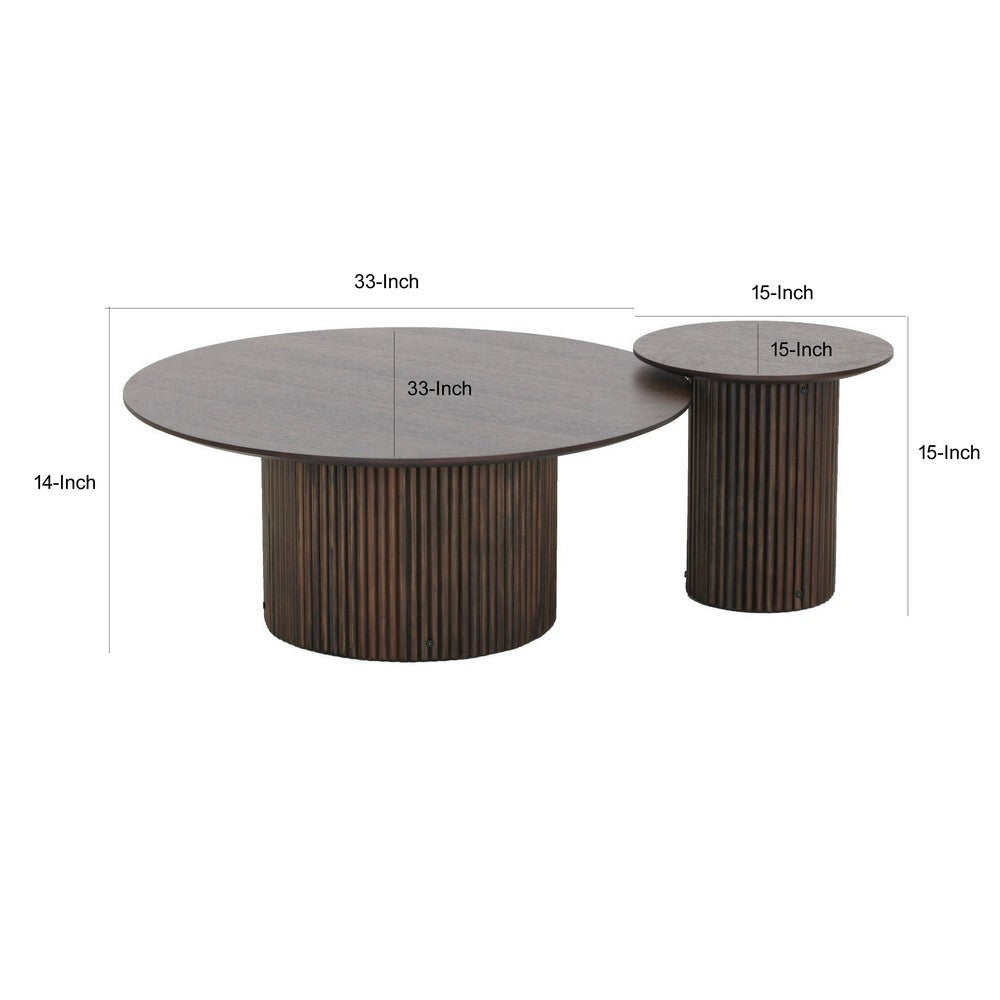 2 Piece Coffee Table and End Table Set Round Top Pedestal Base Black By Casagear Home BM318437