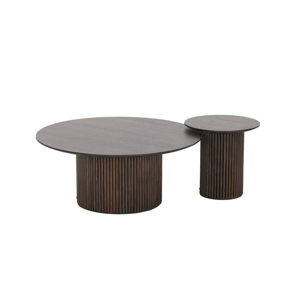 2 Piece Coffee Table and End Table Set, Round Top, Pedestal Base, Black By Casagear Home