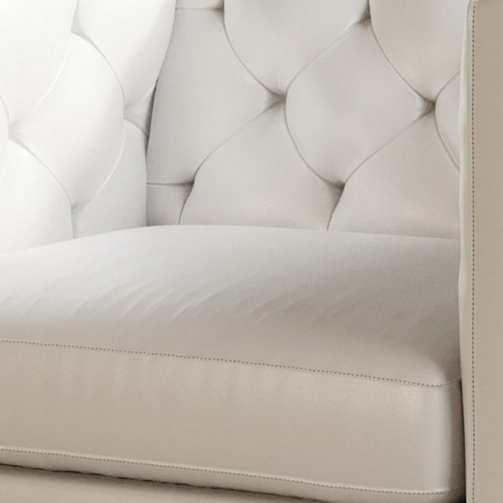 Accent Chair Modern Button Tufted Back Chrome Legs White Faux Leather By Casagear Home BM318438