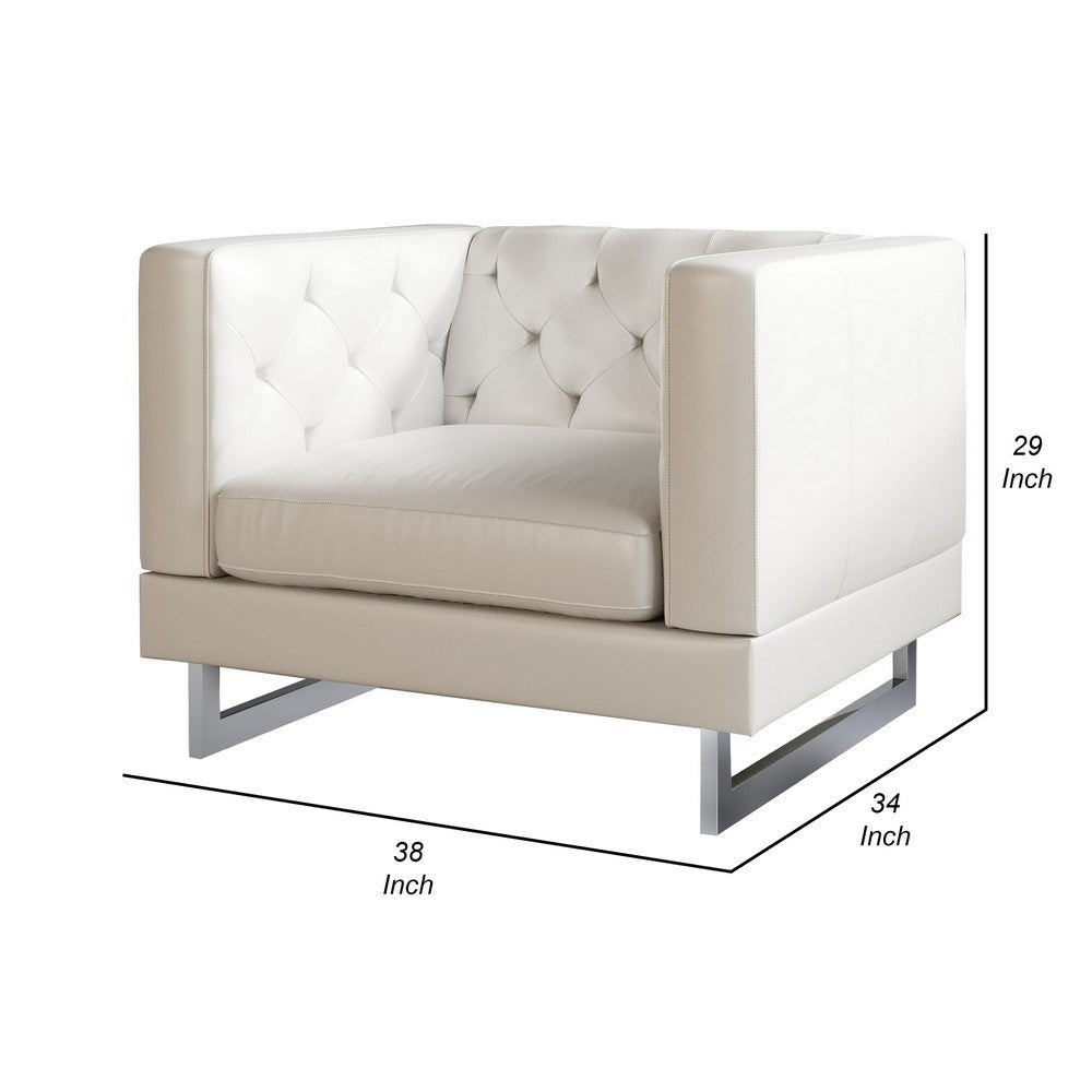 Accent Chair Modern Button Tufted Back Chrome Legs White Faux Leather By Casagear Home BM318438