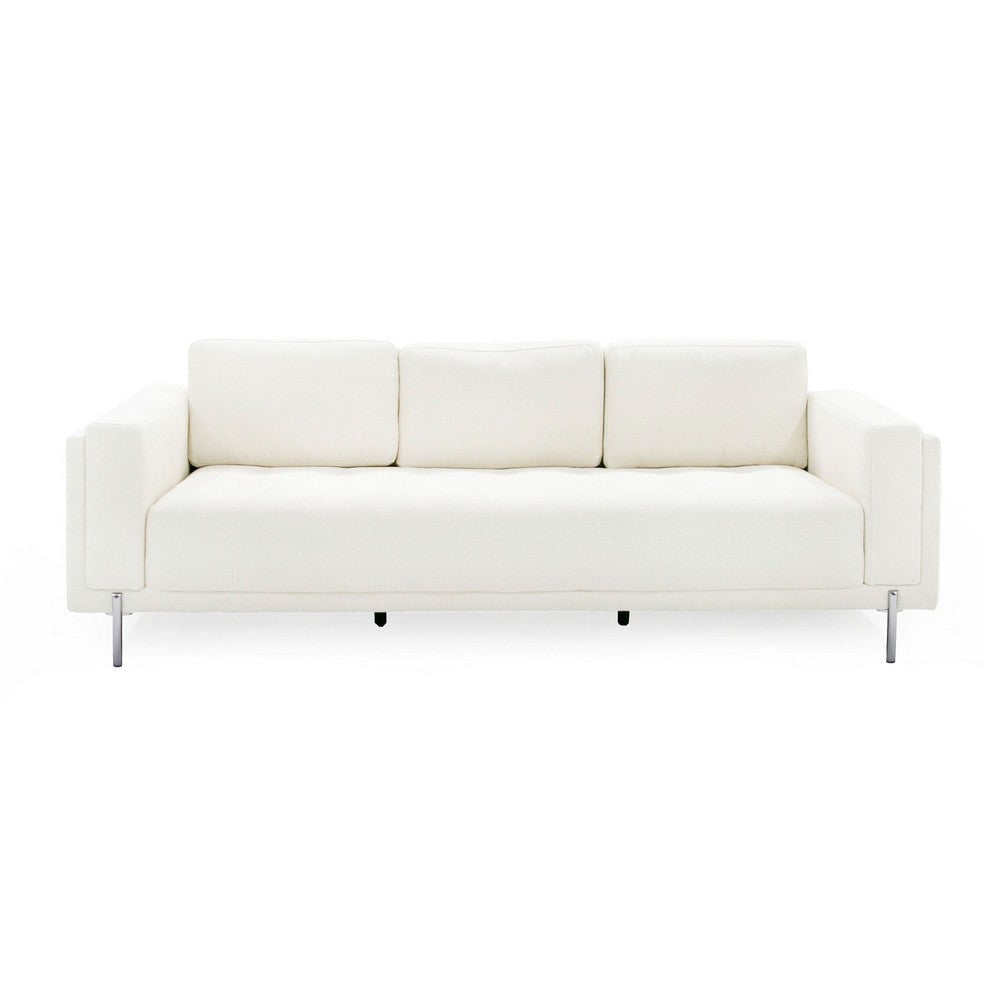 Shlo 82 Inch Sofa Modern Cushioned Seats Off White Fabric Metal Legs By Casagear Home BM318439