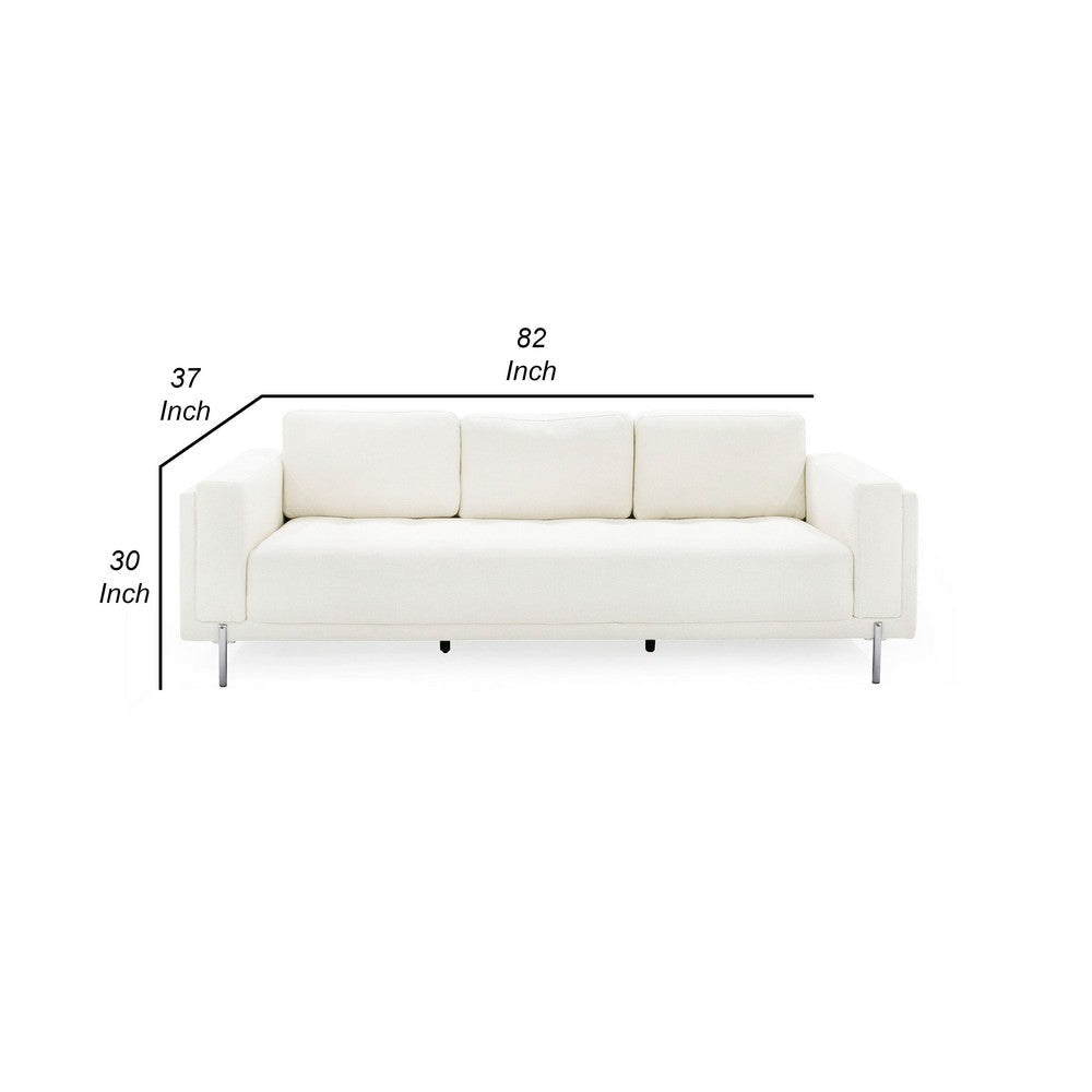 Shlo 82 Inch Sofa Modern Cushioned Seats Off White Fabric Metal Legs By Casagear Home BM318439