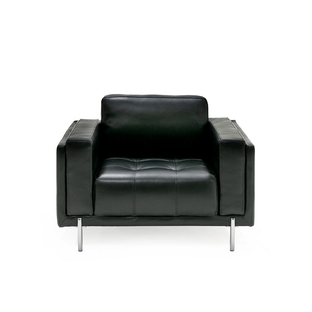 Shlo Accent Chair Button Tufted Seat Modern Lux Black Top Grain Leather By Casagear Home BM318440