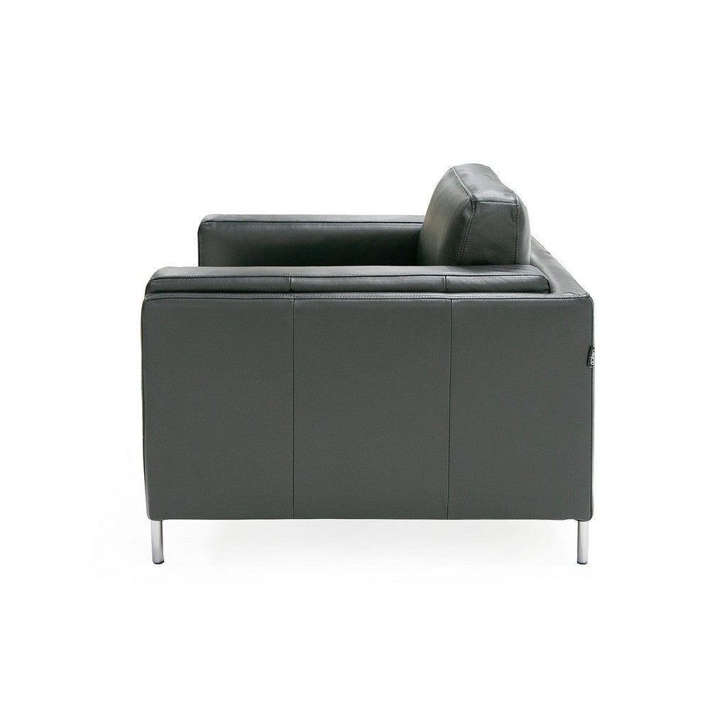 Shlo Accent Chair Button Tufted Seat Modern Lux Black Top Grain Leather By Casagear Home BM318440