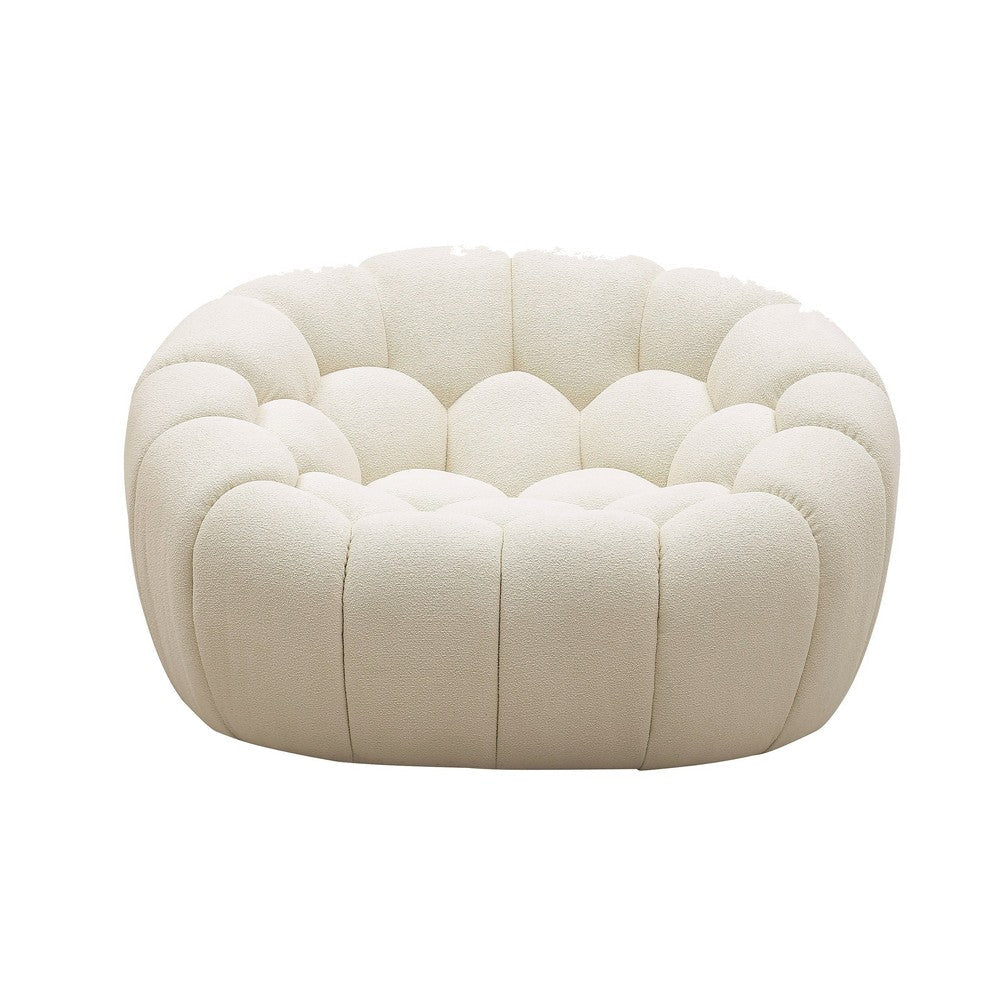 Reno Ola 48 Inch Accent Chair, Cushioned Hexagonal Tufted Seat, White By Casagear Home