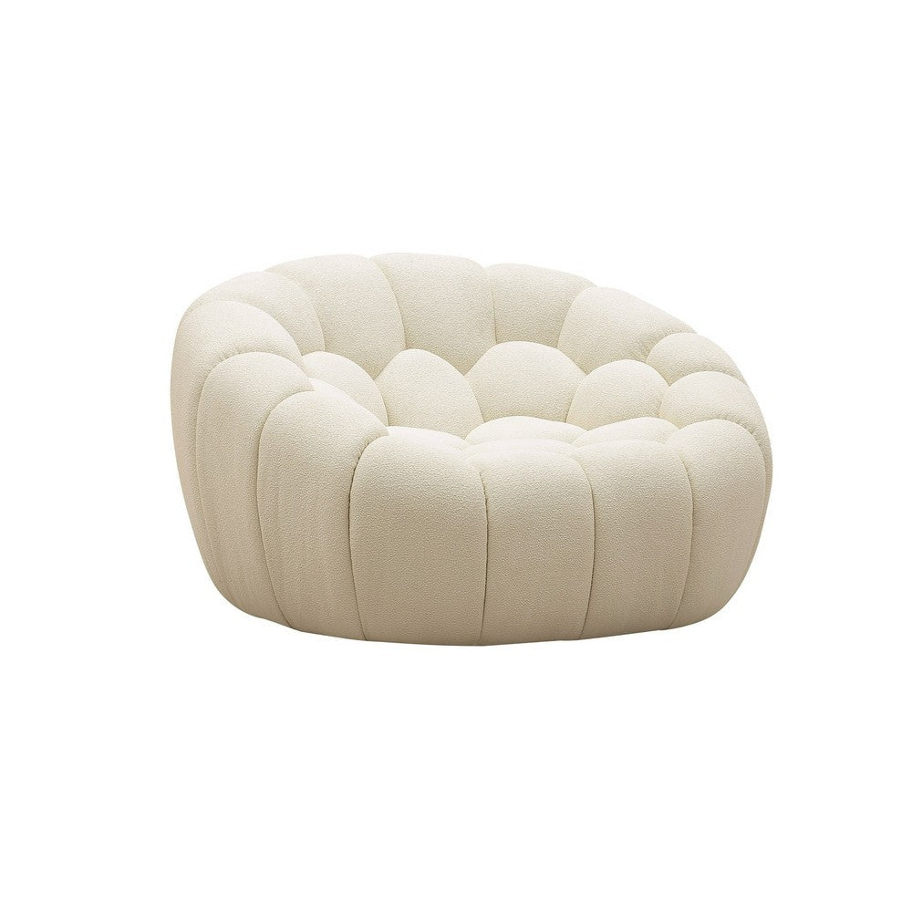 Reno Ola 48 Inch Accent Chair Cushioned Hexagonal Tufted Seat White By Casagear Home BM318442