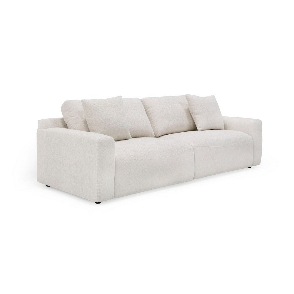 Reno Lorie 95 Inch Sofa, Plush Cushioned, 2 Throw Pillows, White Polyester By Casagear Home