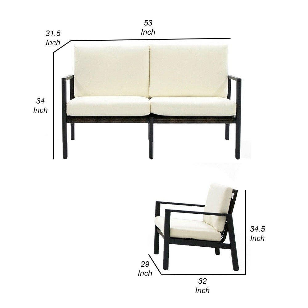 Eni 3 Piece Sofa Set with 2 Chairs Outdoor Woven Rattan and Acacia Wood By Casagear Home BM318447