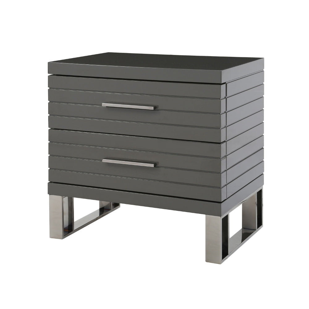 28 Inch Nightstand 2 Drawers with Metal Handles Slatted Design Gray By Casagear Home BM318450