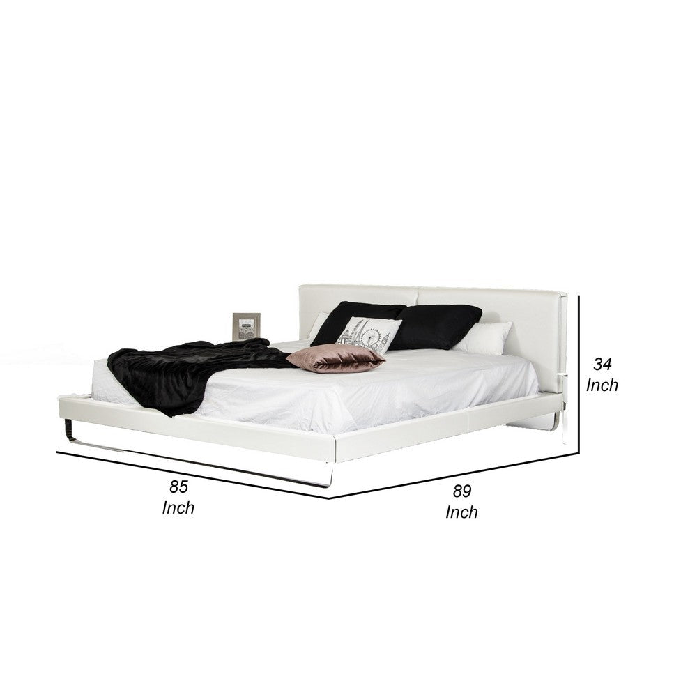 Zio King Size Platform Bed White Faux Leather Upholstery Chrome Metal By Casagear Home BM318451