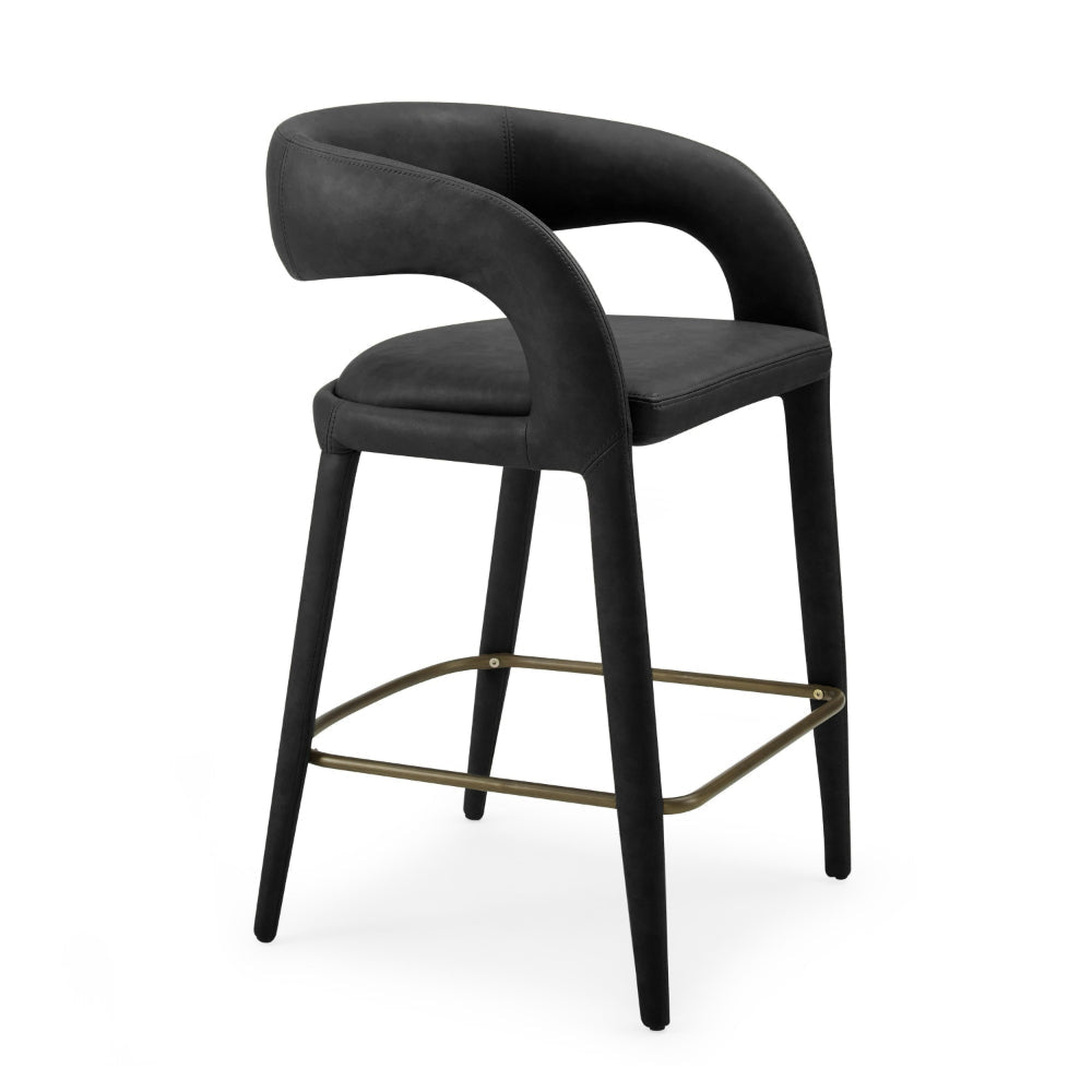 Cid Taya 26 Inch Counter Stool Chair Curved Open Back Black Faux Leather By Casagear Home BM318454