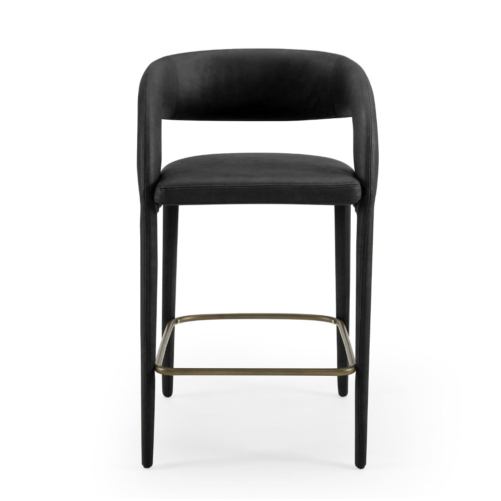 Cid Taya 26 Inch Counter Stool Chair Curved Open Back Black Faux Leather By Casagear Home BM318454