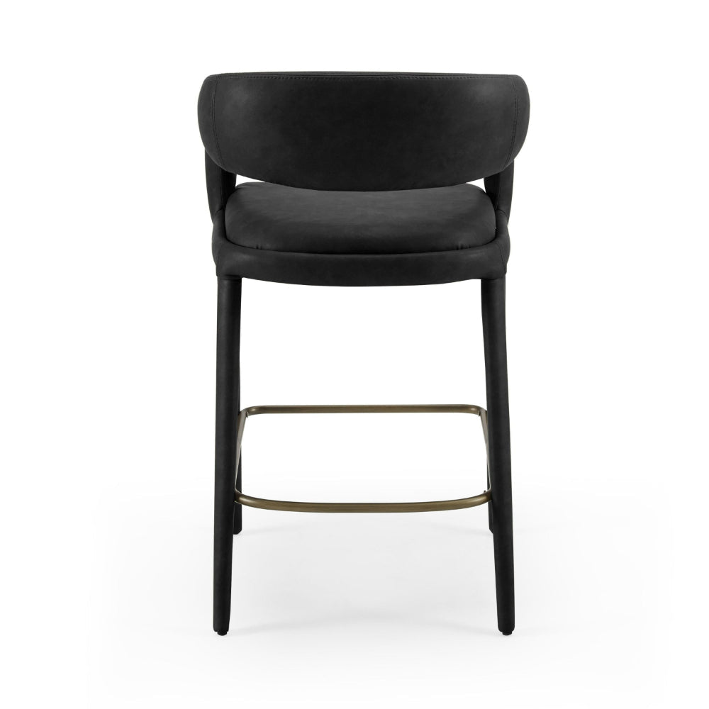 Cid Taya 26 Inch Counter Stool Chair Curved Open Back Black Faux Leather By Casagear Home BM318454