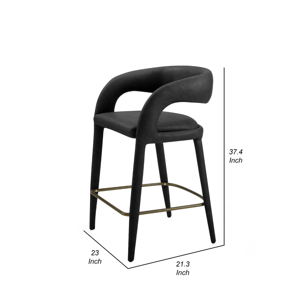 Cid Taya 26 Inch Counter Stool Chair Curved Open Back Black Faux Leather By Casagear Home BM318454