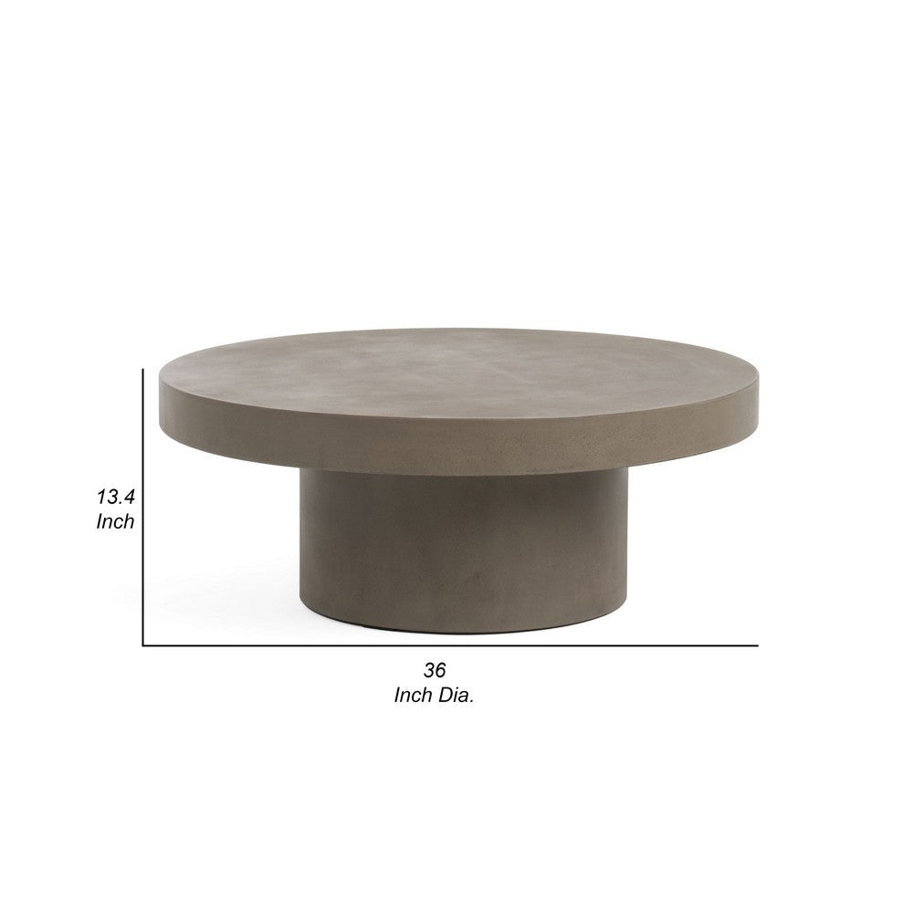 36 Inch Coffee Table Concrete Round Top Thick Pillar Padestal Base Gray By Casagear Home BM318455