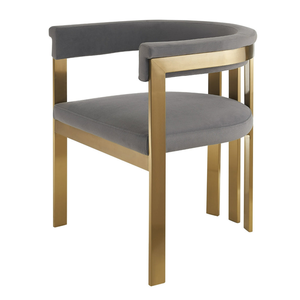 Cid Tayc 25 Inch Dining Chair Contemporary Art Gray Velvet Gold Steel By Casagear Home BM318456