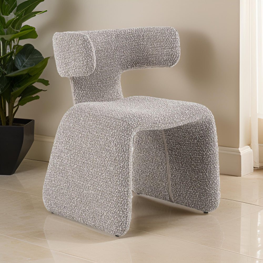 Cid Fiu 22 Inch Dining Chair, Curved Wingback, Textured Off White Polyester By Casagear Home