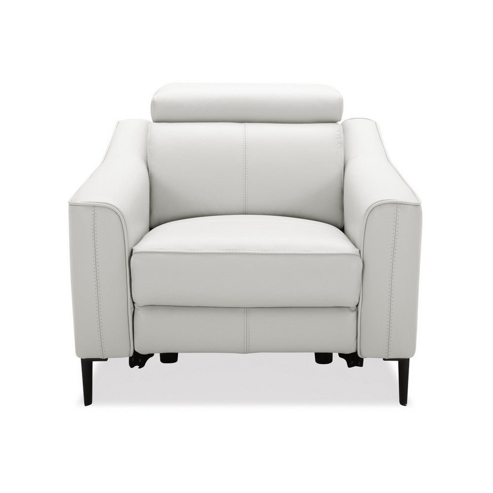 Reno Lin 37 Inch Power Recliner Chair White Genuine Leather Metal Legs By Casagear Home BM318466