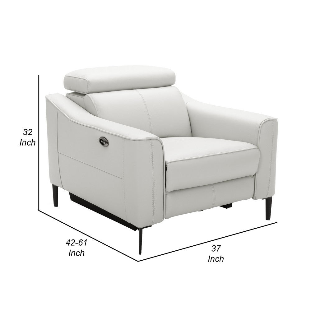 Reno Lin 37 Inch Power Recliner Chair White Genuine Leather Metal Legs By Casagear Home BM318466