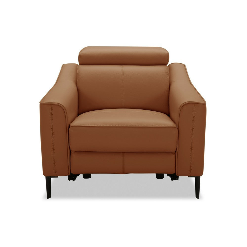 Reno Lin 37 Inch Power Recliner Chair Brown Genuine Leather Metal Legs By Casagear Home BM318467