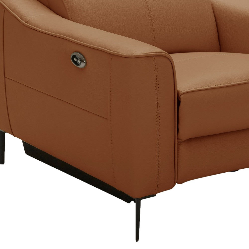 Reno Lin 37 Inch Power Recliner Chair Brown Genuine Leather Metal Legs By Casagear Home BM318467