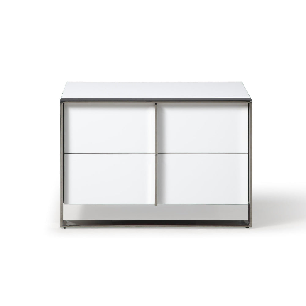 28 Inch Nightstand High Gloss White 2 Drawers Sleek Chrome Handles By Casagear Home BM318470