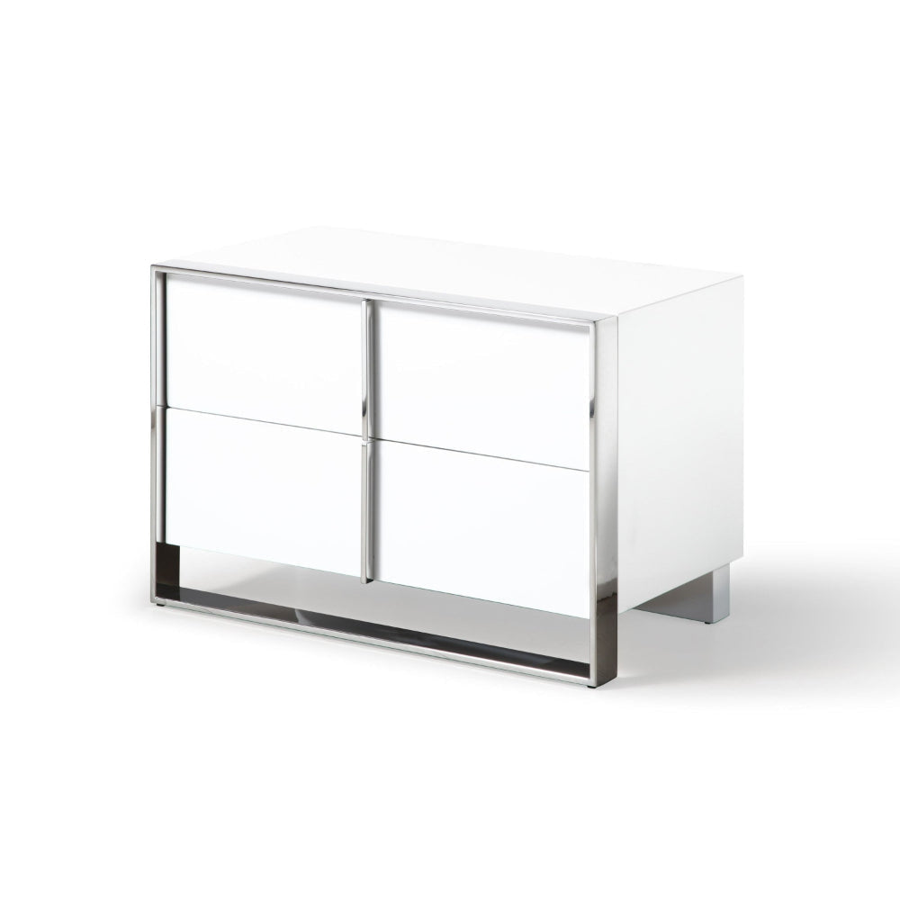 28 Inch Nightstand High Gloss White 2 Drawers Sleek Chrome Handles By Casagear Home BM318470