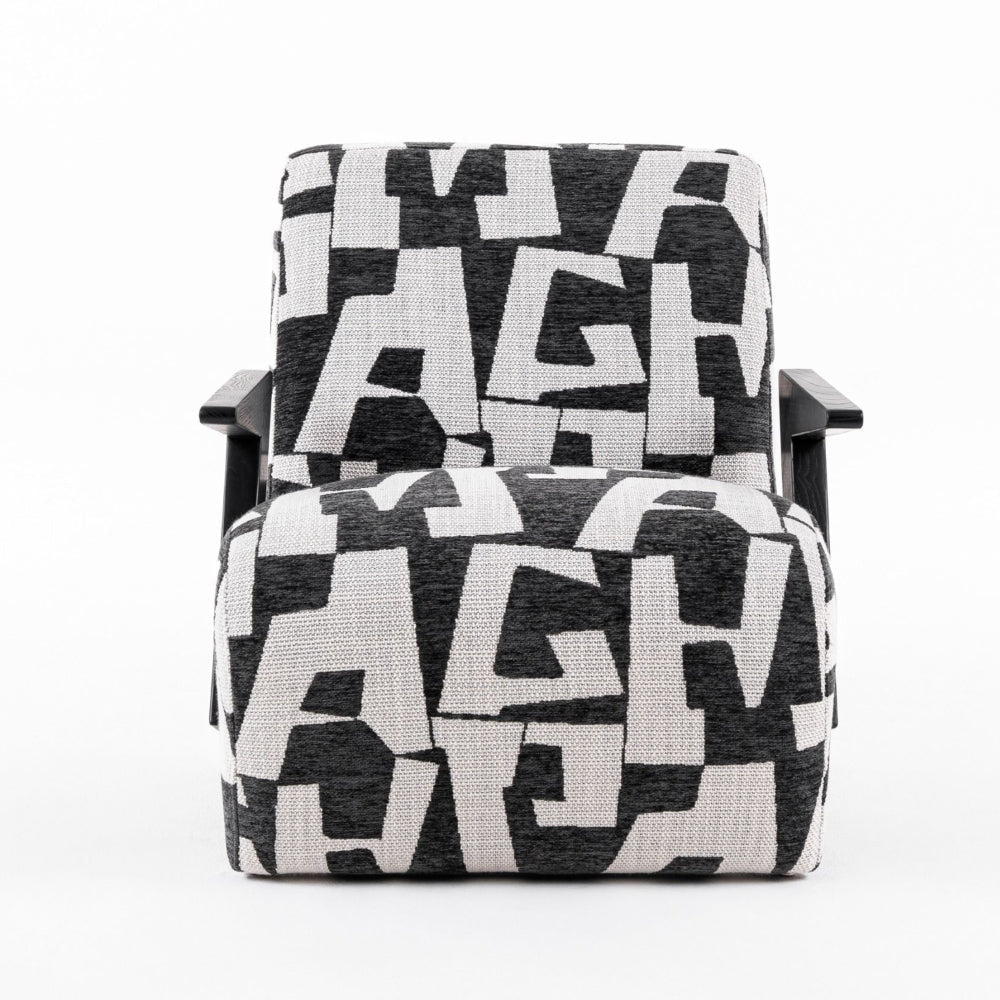 27 Inch Accent Chair Polyester Black and White Geometric Pattern Print By Casagear Home BM318472