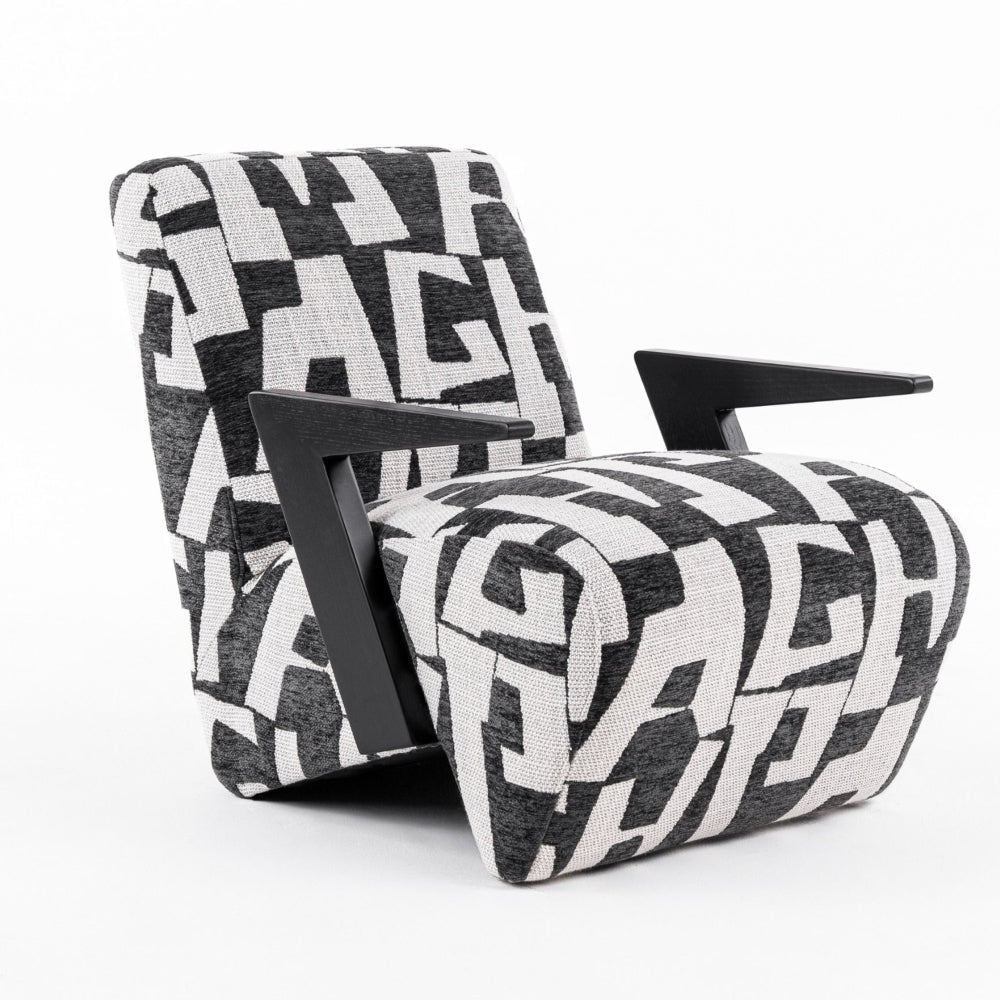 27 Inch Accent Chair Polyester Black and White Geometric Pattern Print By Casagear Home BM318472